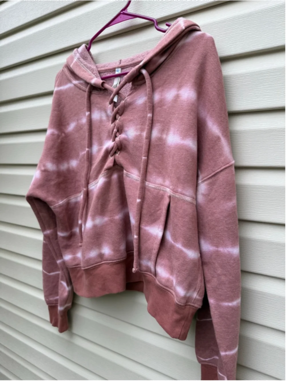 Free People Movement Lace Up Tie Dye Hoodie Pink White Medium